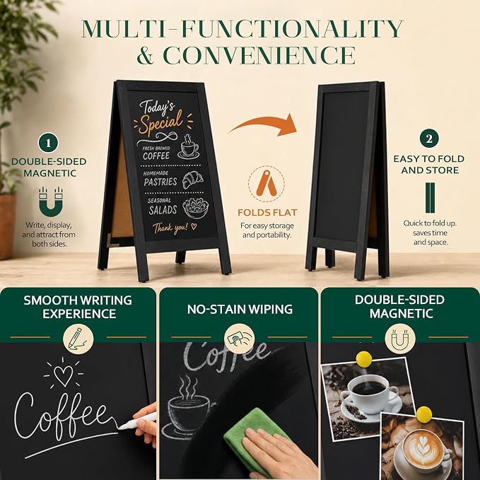 4 THOUGHT A-Frame Double-Sided Magnetic Chalkboard 40"x20", Solid Pine Wood - Image 2
