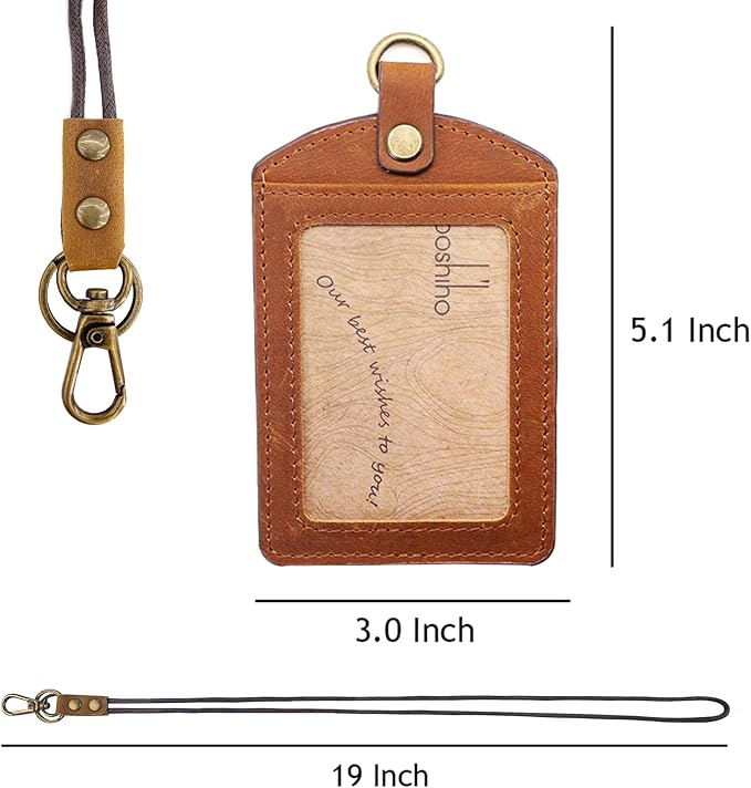 Badge Holder: Boshiho Cowhide Leather ID Badge Card Holder - Image 5