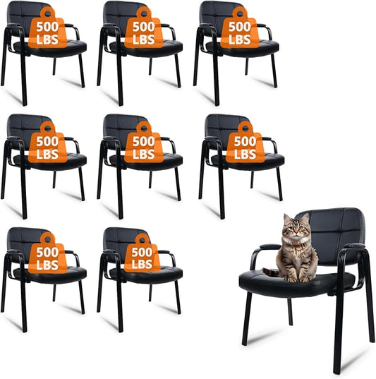 CLATINA Big & Tall 800 lbs Waiting Room Guest Chair, Leather Office Reception Chair No Wheels with Padded Arms for Elderly Home Desk Conference Room Lobby Side Salon Clinic, Black(8 Pack)-DeskLoop Office