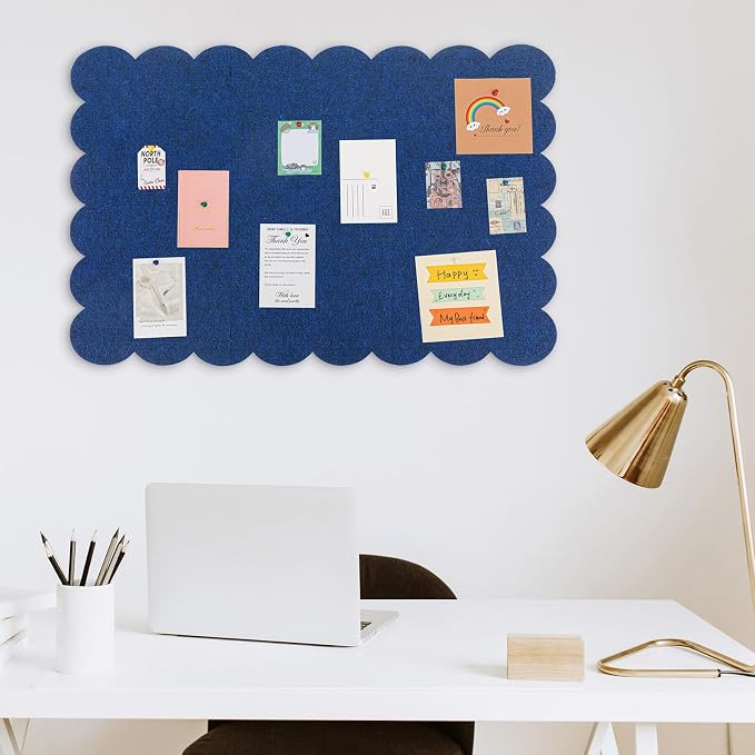 Mooliwe Scalloped Felt Bulletin Board 48 x 36 Inches Foldable Dark Blue Pin - Image 5