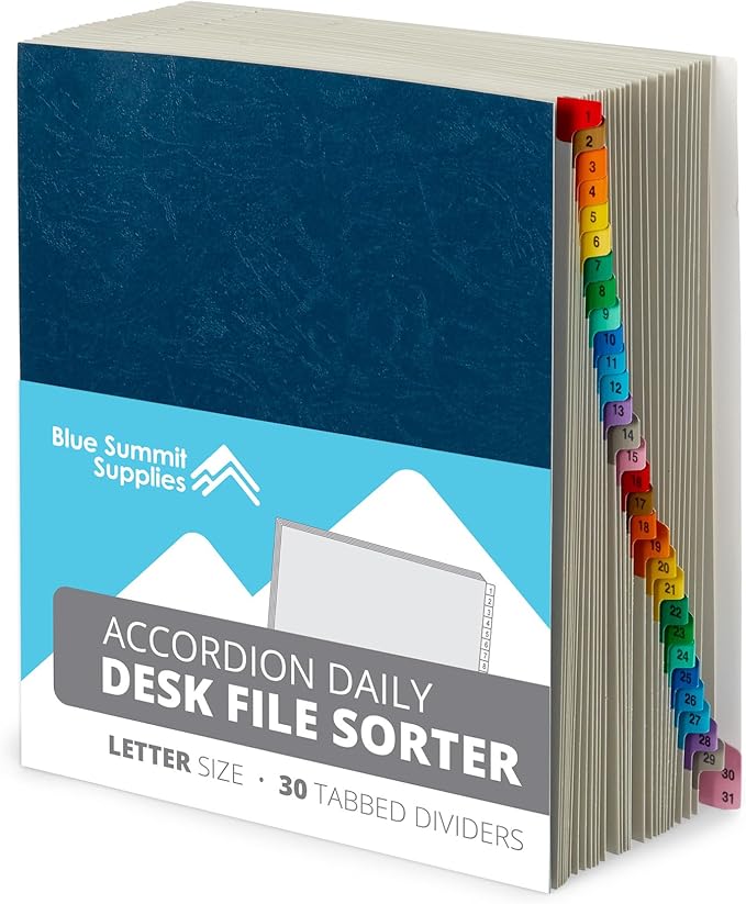 Blue Summit Expanding 1-31 Desk File Sorter, 31 Day Accordion File Organizer by BlueSummitSupplies