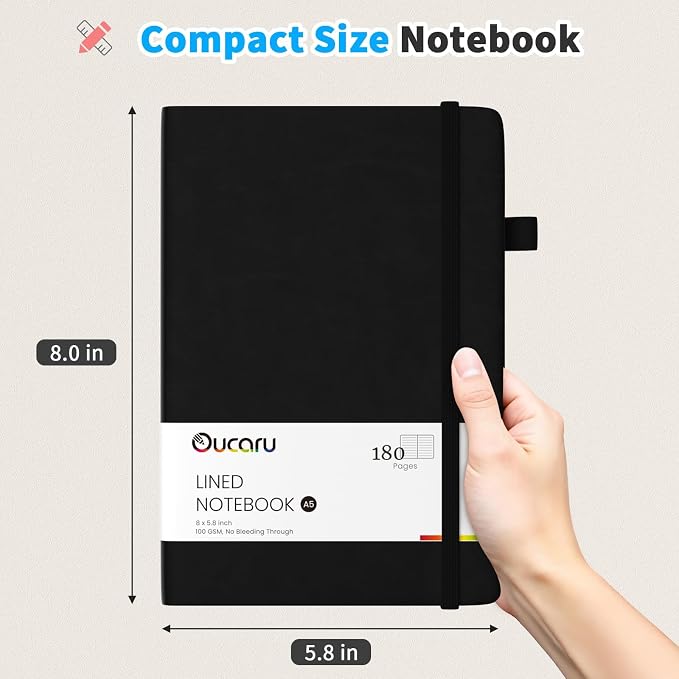 Oucaru Lined Journal Notebook, 4 Pack, 180 Pages, A5 Journals - Image 2
