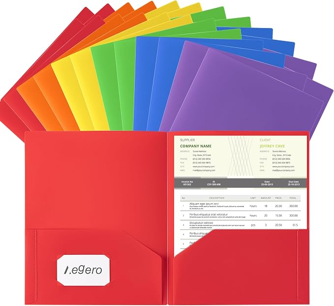 Aegero Plastic Folders with Pockets, Durable Heavy Duty File Folders with by Unknown