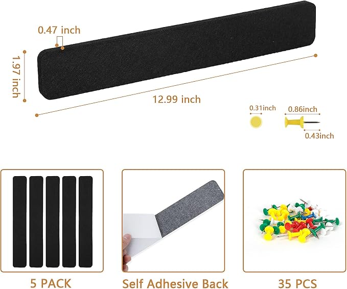 5 Pack Felt Pin Board Bar Strips Bulletin Board - Image 4