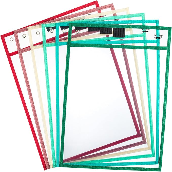 Mr. Pen- Reusable Dry Erase Pocket Sleeves, 6 Pack, Colorful | Clear Plastic by MrPen