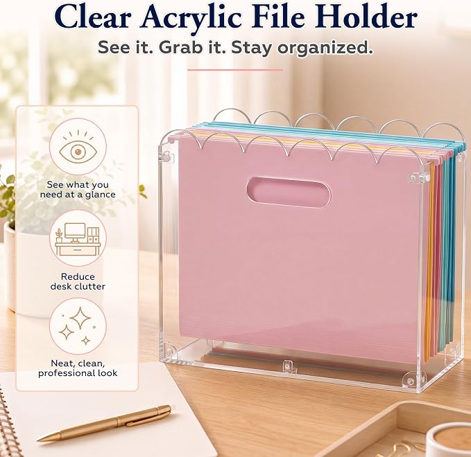 Jingmore Clear Acrylic File Organizer, Decorative Hanging File Box - Image 3