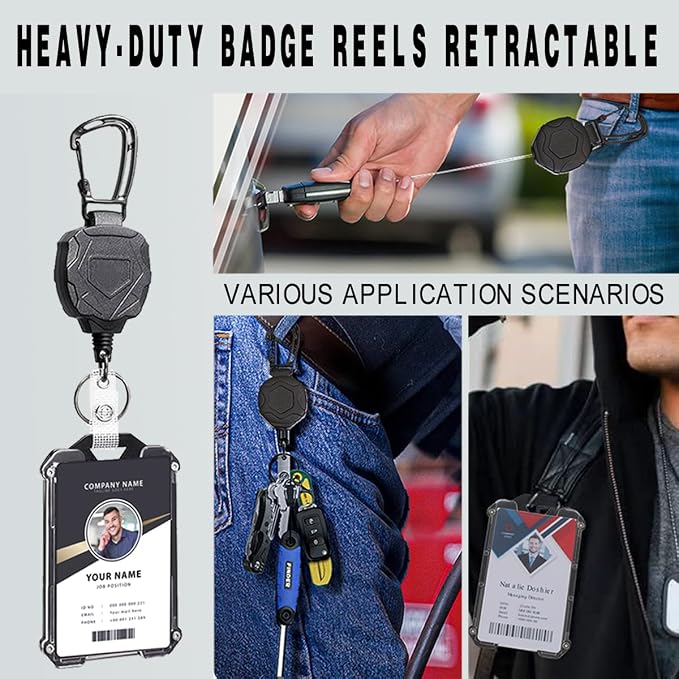 Badge Holder Retractable Clip Heavy Duty Carabiner Badge Reel Keychain - Image 4