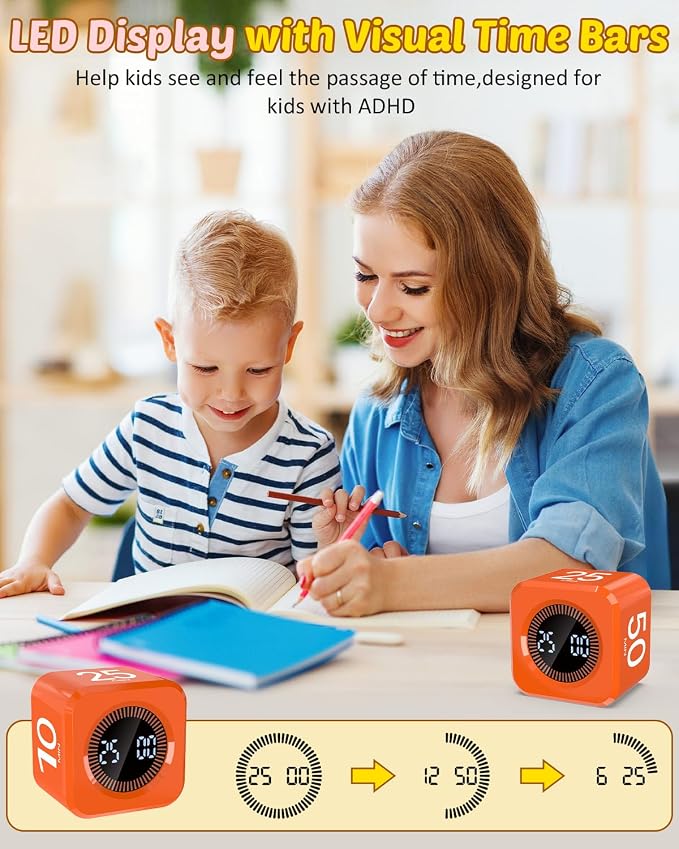 Digital Pomodoro Timer Cube 5/10/25/50min, Visual Productivity Flip Timer - Image 5