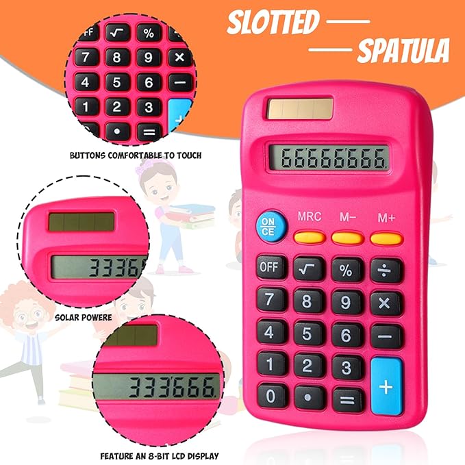 24 Pieces Basic Calculators for Students Small Pocket Size 8 Digit Display Mini Calculators Dual Powered Handheld for School Desktop Home(Rose Red)-DeskLoop Office
