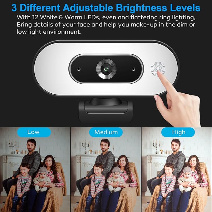 1080P USB Camera for Switch 2/ PC, Ring Light & 3-Level Brightness - Streaming Camera with Built-in Mic, Tripod & Plug&Play for Zoom/Skype/Facetime, PC/Mac/Laptop-DeskLoop Office