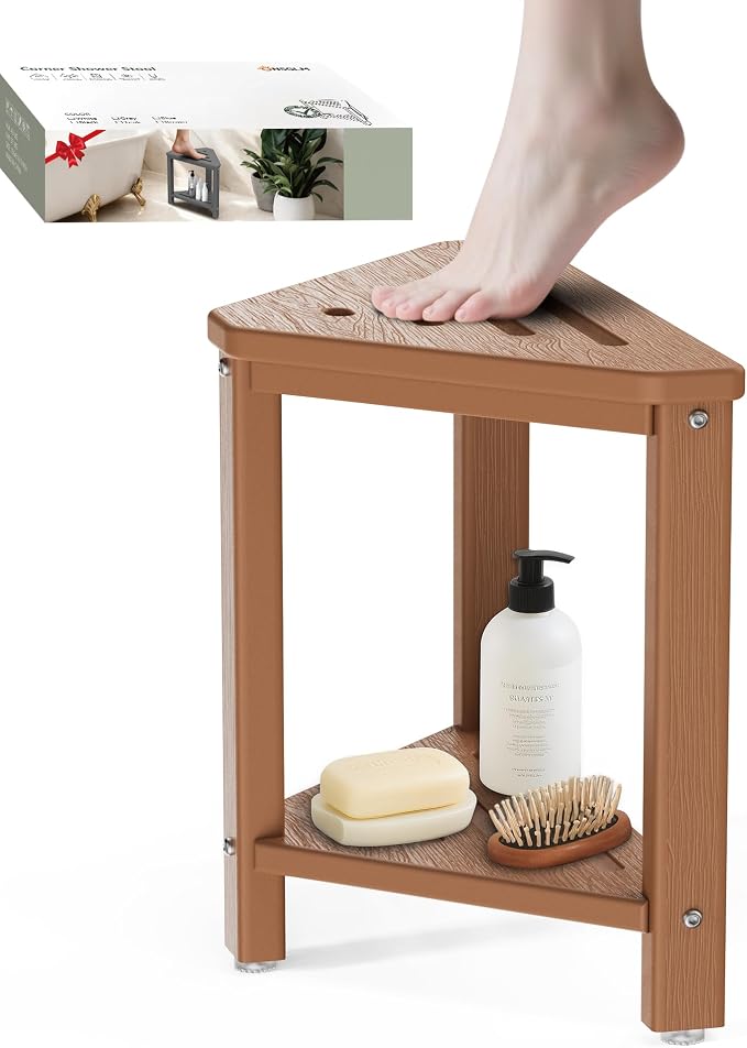 Teak Shower Foot Rest 15in, HDPE Waterproof Shower Stool by ONSGLM