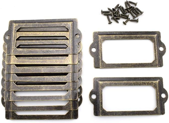 Antique Metal Name Card Frame, OZXNO 10-Pack Vintage Bronze Label Holder Tag by OZXNO