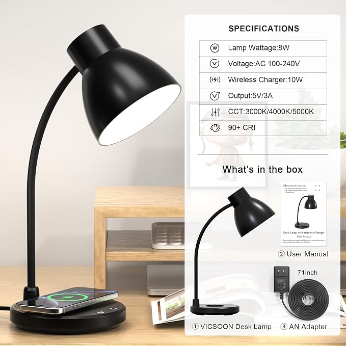 Desk Lamp with Wireless Charger, LED Desk Lamps - Image 7