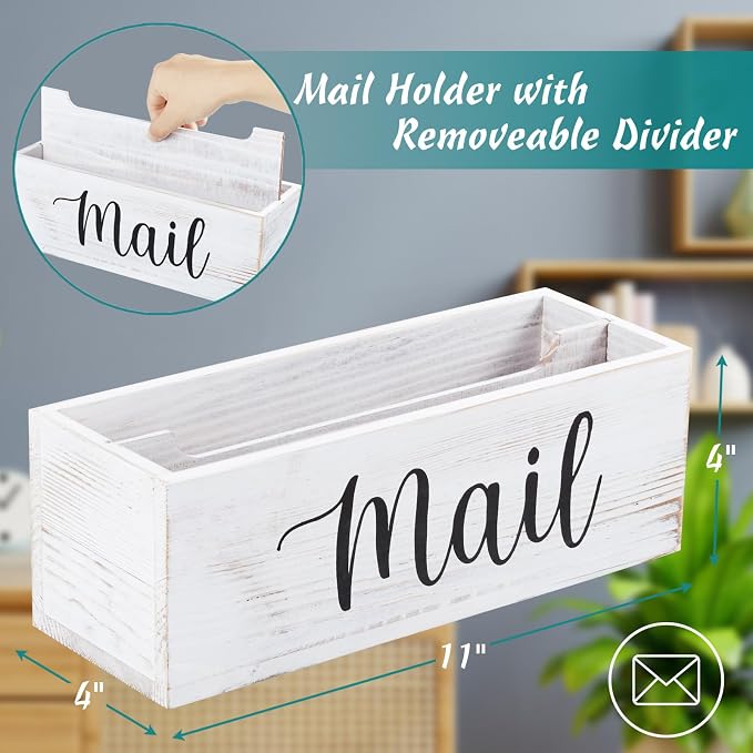 DRASTAR Mail Organizer Countertop, Mail Holder Wall Mount, Retro White Mail - Image 3