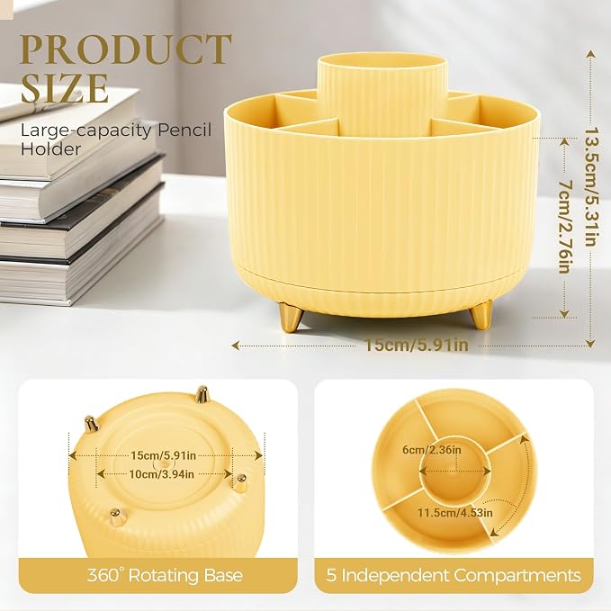KONVINIT Pencil Pen Holder for Desk, 5 Slots 360-Degree Rotating Desktop - Image 2