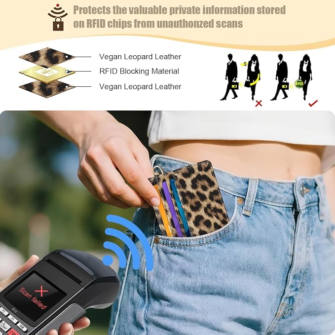 Slim Credit Card Holder Cheetah Print Wallet Women Thin Wallets RFID Blocking - Image 4
