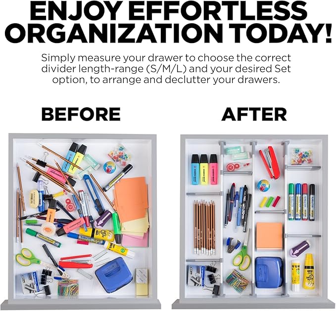 Practical Comfort Aluminum Drawer Organizer for Kitchen Utensils Silverware Flatware 9 Dividers Set | MEDIUM | UPGRADED VERSION-DeskLoop Office