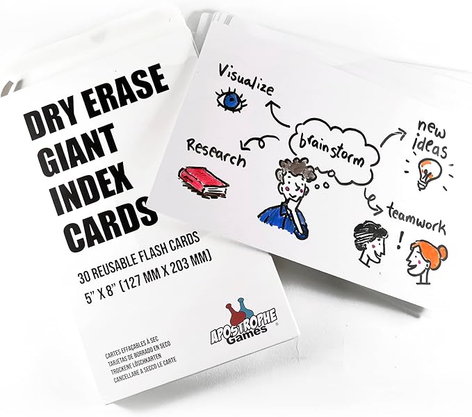 Large Dry Erase Index Cards – 30pcs Laminated 5x8" Cards Blank w/Tuck Box – - Image 3