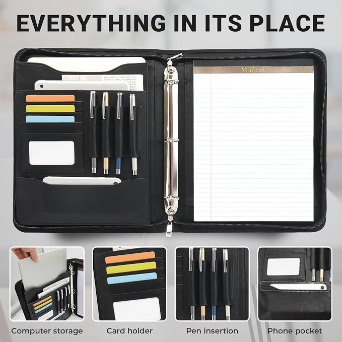 Faux Leather Zippered Padfolio - Image 5