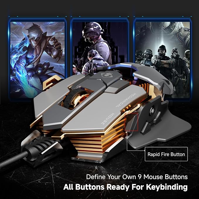 EWEADN G5 Wired Gaming Mouse, Ergonomic RGB Computer Mouse, 12800 Adjustable DPI, 9 Programmable Macro Buttons with Rapid Fire Key Compatible for PC/Laptop/Windows-Grey-DeskLoop Office