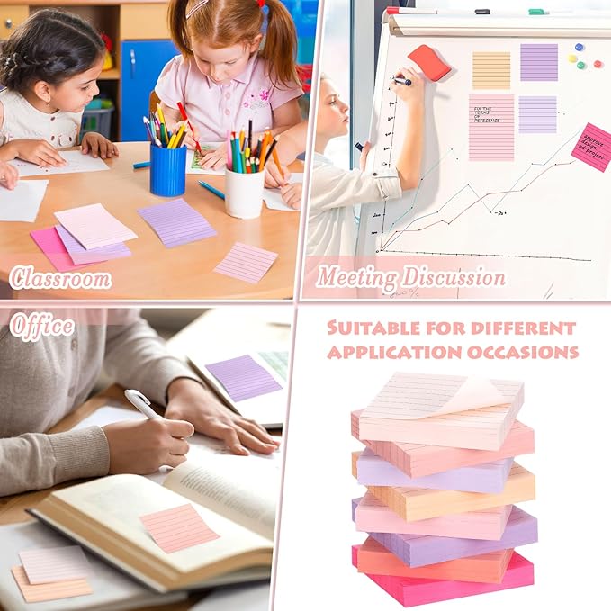Yexiya 64 Pcs Lined Sticky Notes Self Stick Notes with Lines Bright Assorted Colors Sticky Pad for Home Office Products Post Memos, 1920 Sheets(4 x 6 Inch, 3 x 3 Inch,Fashion Color)-DeskLoop Office