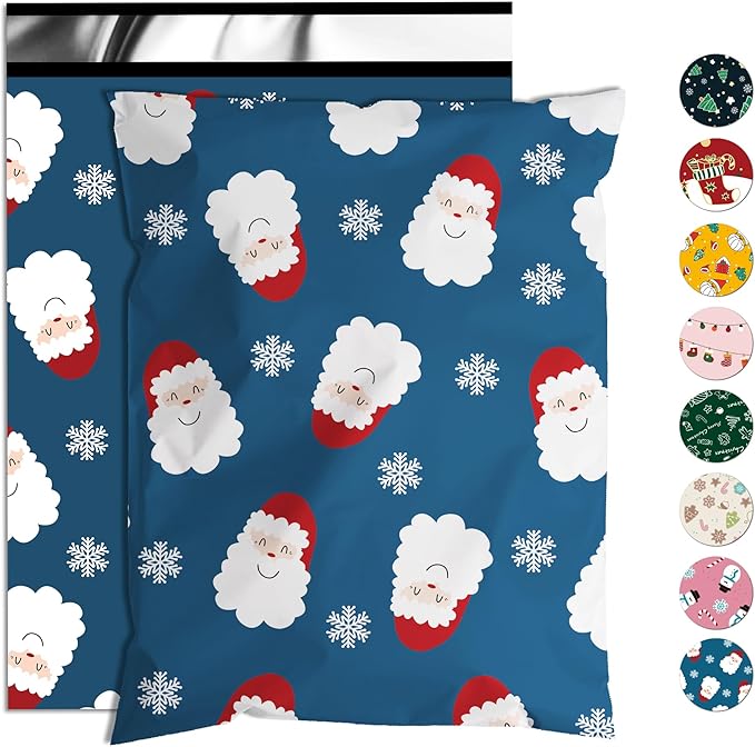 Christmas Poly Mailer - 10x13 Inch, 25 Pcs Waterproof, Tear-Resistant Mailer Bags with Self-Seal - Santa Claus and Snowflakes Printed-DeskLoop Office