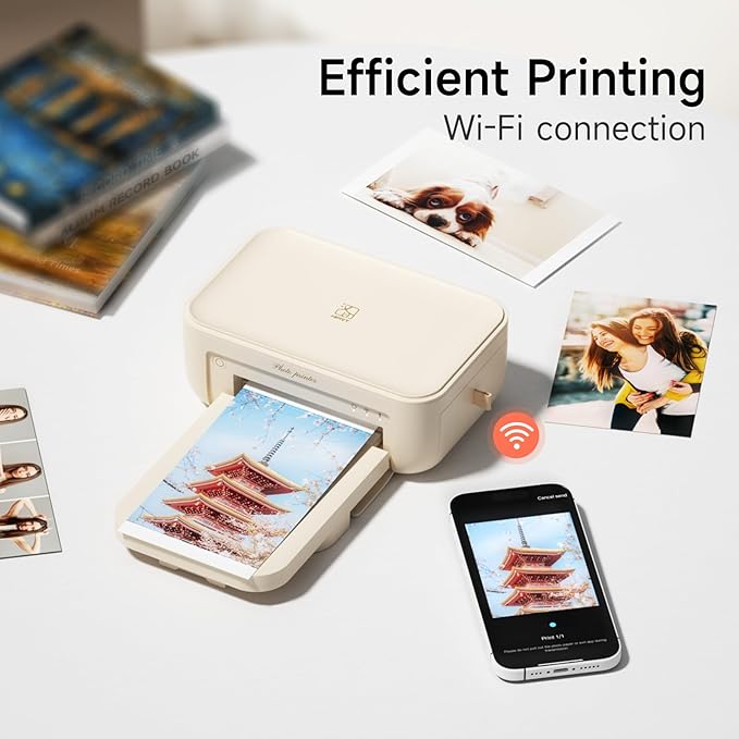 HPRT 4x6 Photo Printer with 108 Sheet Photo Paper& 2 Ribbon, Desktop Instant Picture Printer for iPhone, Smartphone, Thermal Dye Sublimation, WI-Fi Connnecting, Home Use, Beige-DeskLoop Office