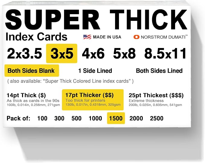 1, 500 SUPER THICK index cards / 3"x5" / 17pt 130lb / blank un-ruled/archival by Norstrom+Dumati