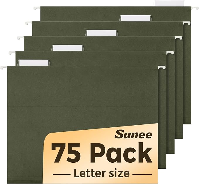 SUNEE Hanging File Folders, 75 Pack Reinforced Hang Folders Letter Size by SUNEE