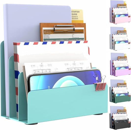 OUTIOE Mail Organizer Countertop, Small Desk File Organizer, Metal File Holder by OUTIOE