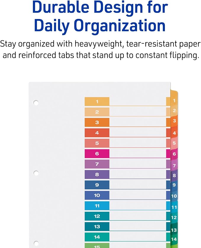 Avery Dividers for 3 Ring Binders, 15 Tabs per Set, Customizable Table of - Image 5