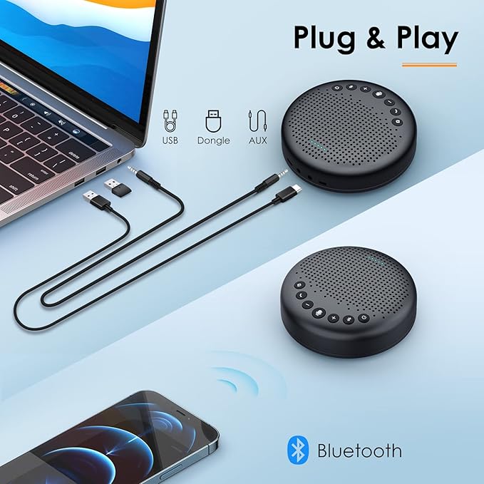 EMEET Conference Speaker and Microphone Luna 360° Voice Pickup w/Noise Reduction/Mute/Indicator USB Bluetooth Speakerphone w/Dongle for 8 People Daisy Chain for 16 Compatible with Leading Software-DeskLoop Office
