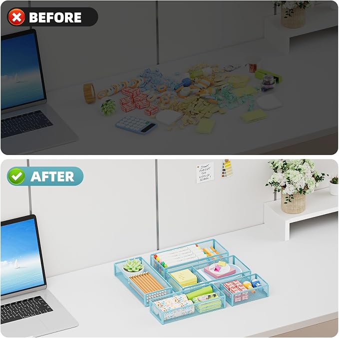 Marbrasse 5 Pack Desk Drawer Organizer Set, Mesh Drawer Storage Trays - Image 7