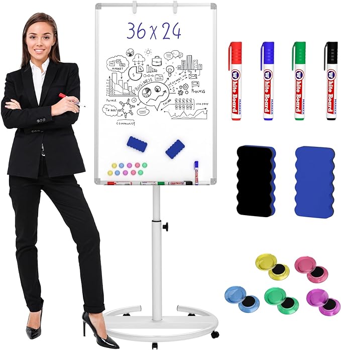 Nicpro Mobile Whiteboard 36"x 24" Magnetic Dry Erase Board, Height Adjustable by Nicpro