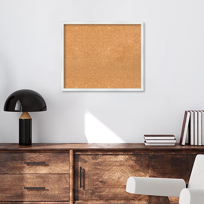 Amanti Art Natural Cork Board for Wall, 21x25 Vision Board with White Frame, Medium Corkboard Office Decor for Home Organization, Country Rustic Corkboard Pinboard to Display Items for Home-DeskLoop Office