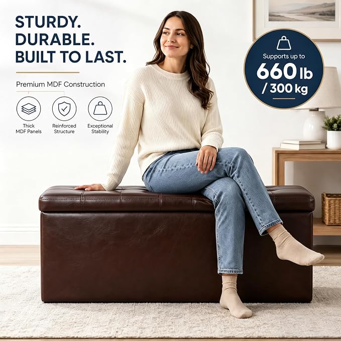 ALASDO 43 Inch Folding Storage Ottoman Bench - Image 3