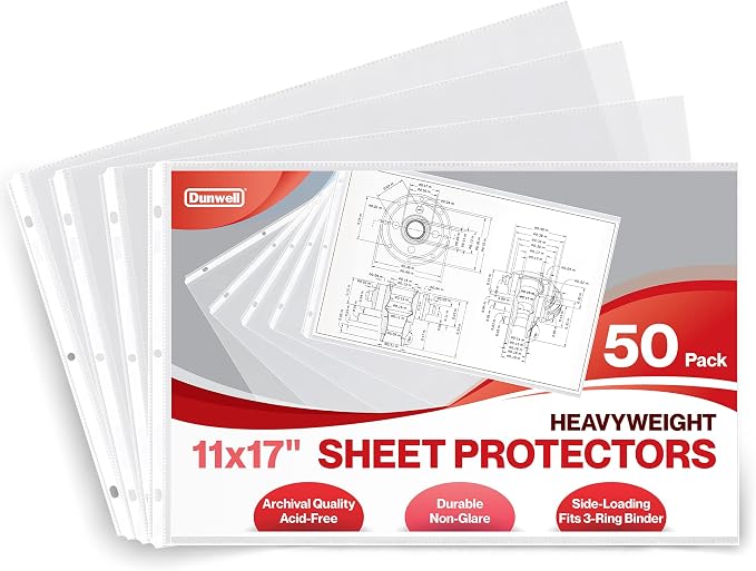 Dunwell 11x17 Sheet Protectors Landscape -, 11 x 17 Ledger Size Plastic Sleeves by Dunwell