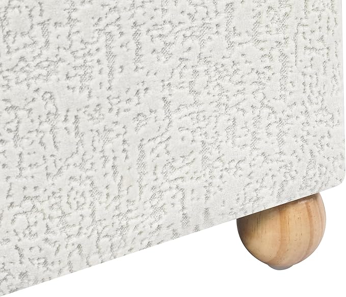 Adeco 17 Inch High Faux Fur White Cube Ottoman Storage, 3D Embossed Velvet Chair Foot Stools, Upholstered Vanity Stool with Hinged Lid, Solid Round Wood Legs-DeskLoop Office