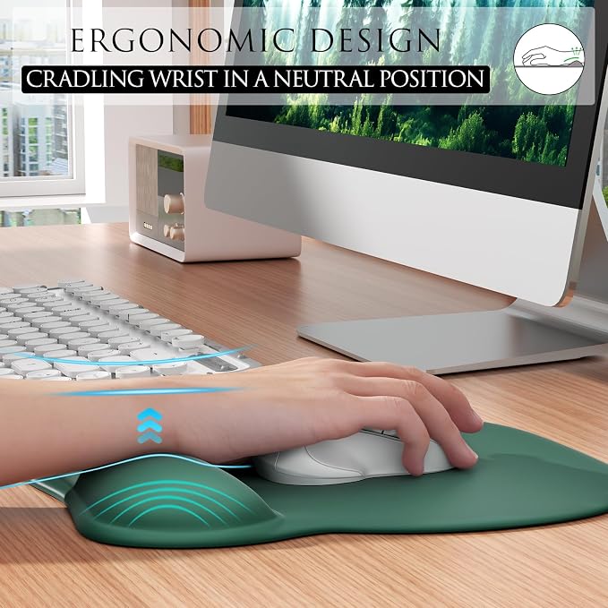 MROCO Ergonomic Mouse Pad with Gel Wrist Rest, 9.4 x 8.1 in, Forest Green | - Image 3
