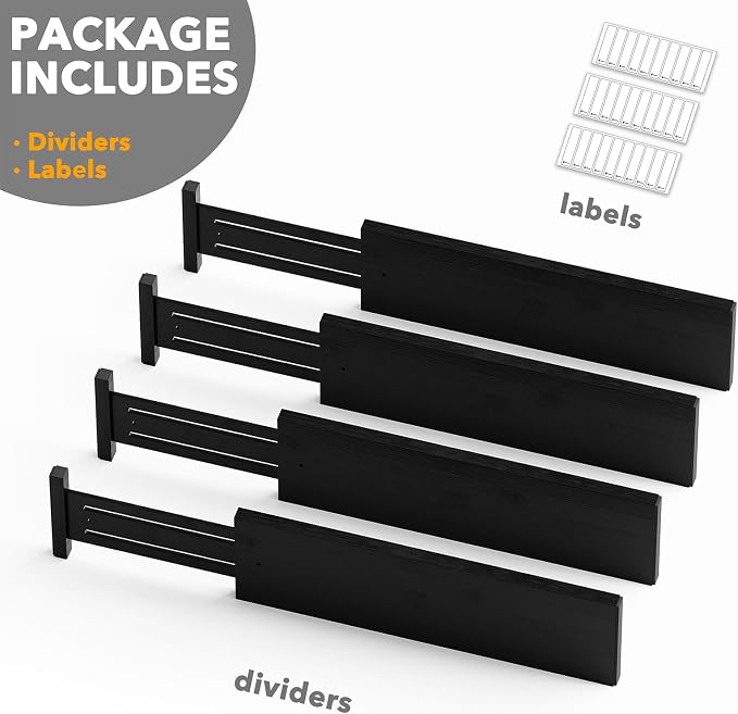SpaceAid Bamboo 4 Pack Dresser Drawer Dividers, 4.65“ High Adjustable 17“-22” - Image 7