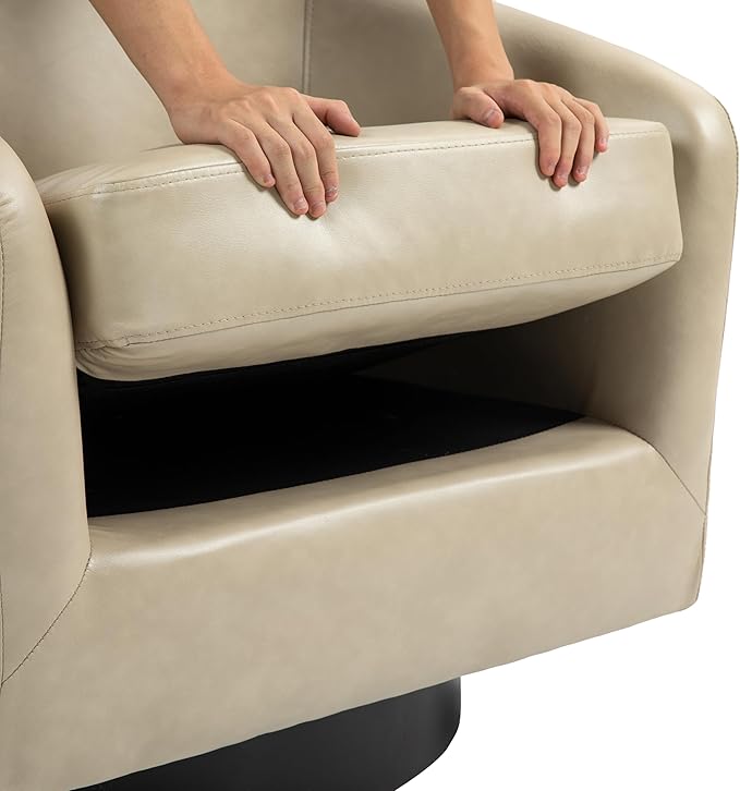 UIXE Faux Leather Swivel Accent Chair with Wood Base, Modern Upholstered Barrel Chairs for Living Room, Comfy Round Armchair Single Sofa Bedroom Reading Seat - 31" W, Cream-DeskLoop Office