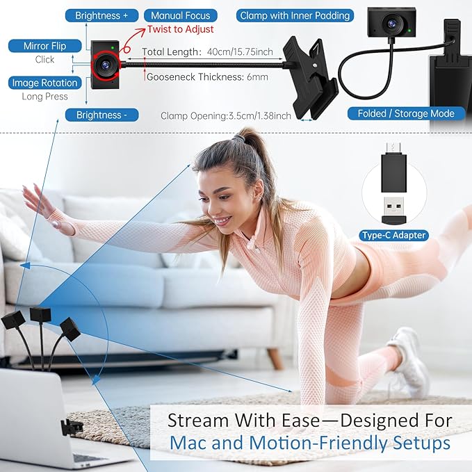 Eye Contact Web Camera for Desktop Computer – 1080P USB Camera with Microphone & Stand, Center Cam for Laptop or Desktop, Manual Focus, Plug & Play for macOS & Windows（Black）-DeskLoop Office