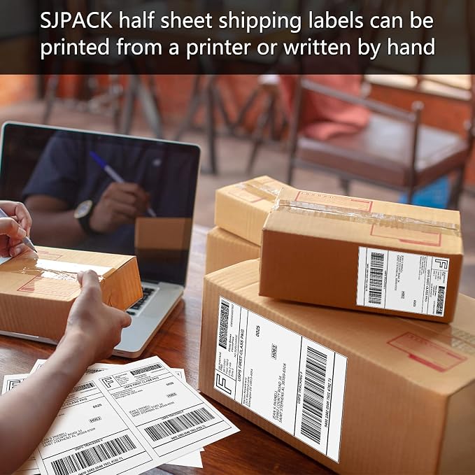 SJPACK 8000 Half Sheet Laser/Ink Jet Shipping Labels Mailing Labels 5-1/2" X - Image 3
