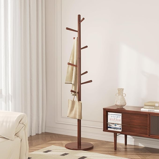 Uniclinens Coat Rack Freestanding Solid Wood Coat Tree Standing with 8 Hooks, Coat Rack Stand Creative Tree Branch-Look (Walnut)-DeskLoop Office