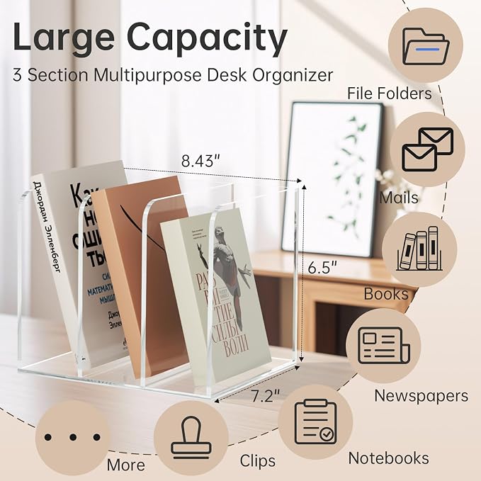 POCFOINY Acrylic Desk Organizer Book Organizer, Magazine File Holder, Vertical - Image 2