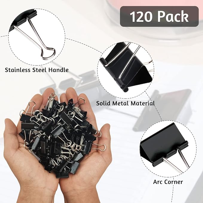 120 Pack Black Binder Clips 0.75 Inch, Small Paper Clamps, Office Clips - Image 3