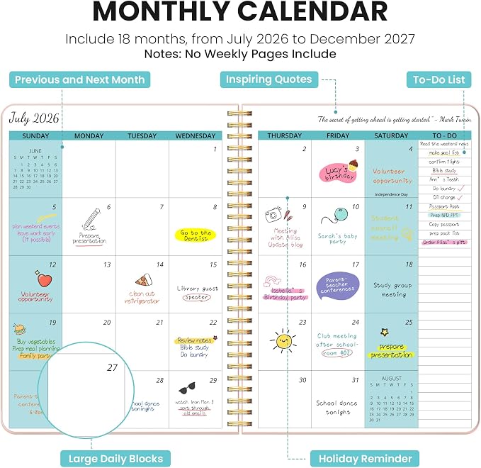 Monthly Planner 2026-2027, 18 Months Calendar Planner 2026-2027, Runs from July - Image 2