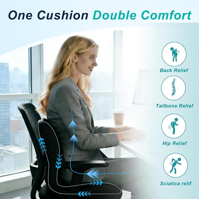 Seat Cushion for Office Chair and Car, Lumbar Support Pillow for Office Chair - Image 4
