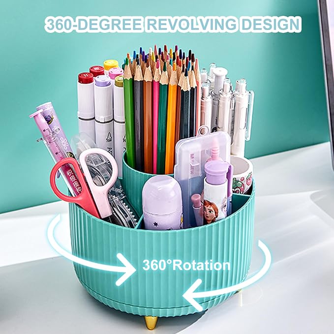 Cayxenful Pencil Holder For Desk, 5 Slots 360°Degree Rotating Desk Organizers - Image 3