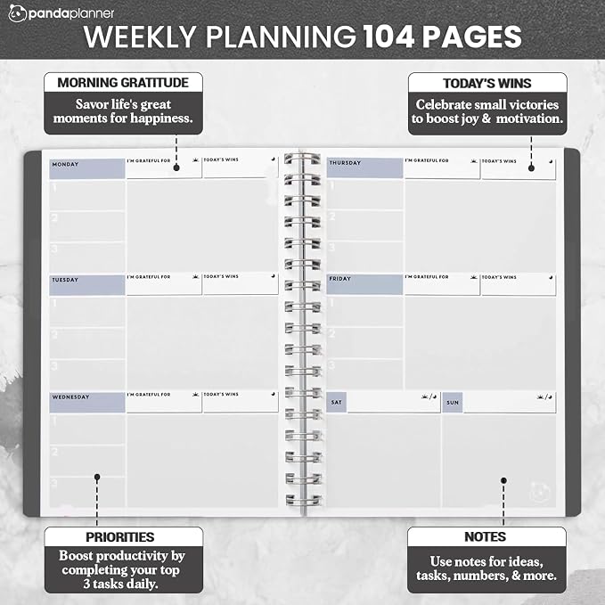Panda Planner A5 Undated Weekly Spiral Notebook 2026-2027, 5.75x8.25 Black | 52 - Image 3